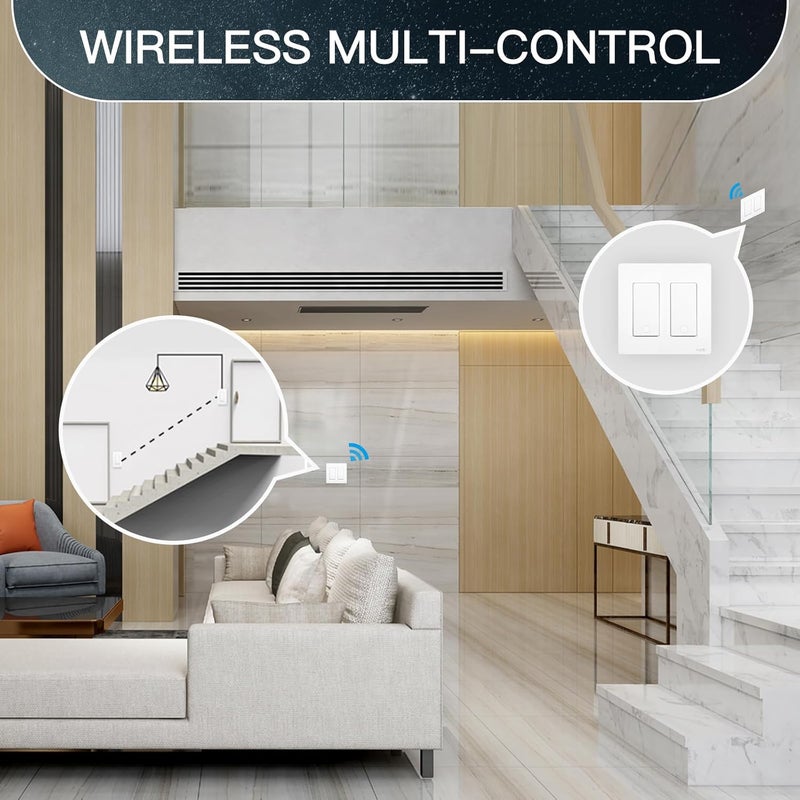 MOES مفتاح ضوء ذكي بعمود واحد، مفتاح حائط ذكي بتقنية 2.4GHz WiFi، يحتاج إلى سلك محايد، تحكم متعدد، تحكم عبر تطبيق Smart Life/TUYA، تحكم صوتي مع Alexa/Google Home، أبيض 2 جهد - Image 3